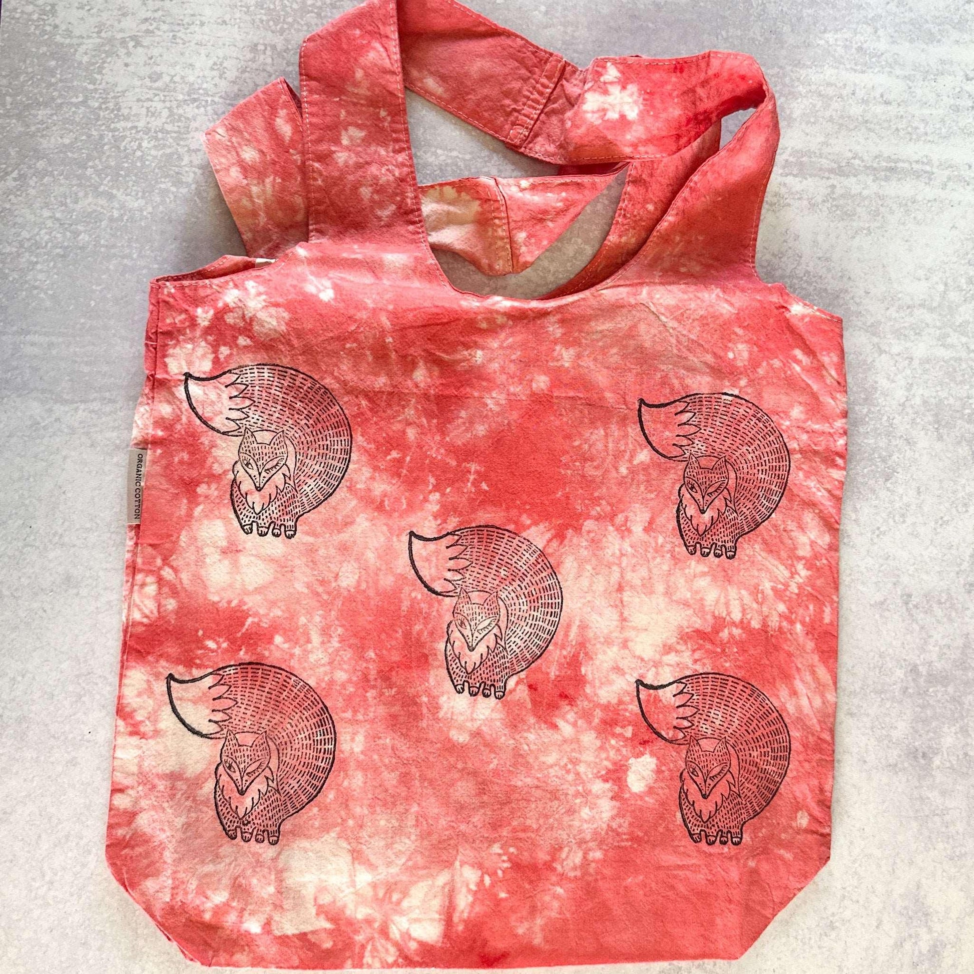Coral Tie-dye Fox Tote Bag